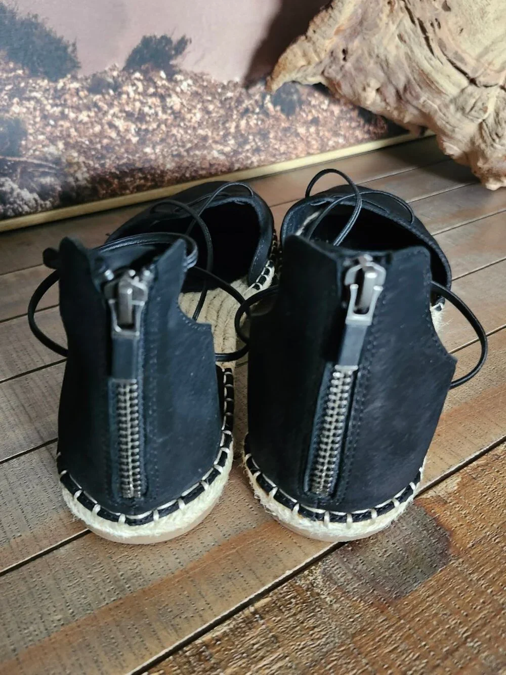 EILEEN FISHER Black Leather Espadrille d'Orsay Flats 9